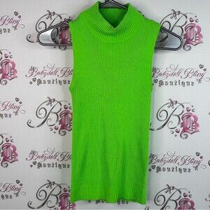 Twik turtleneck tank top bright neon Vibrant Lime Green Sleeveless knit